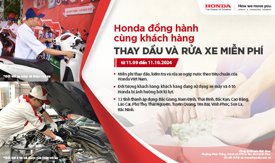 Honda Việt Nam hỗ trợ người dân các tỉnh miền Bắc Kiểm tra và thay dầu miễn phí xe hư hại do mưa lũ gây ra!